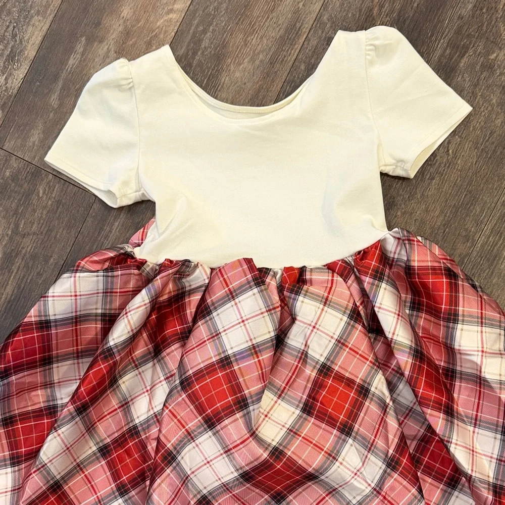 H&M Cream Top with Red Plaid Skirt Kids Dress